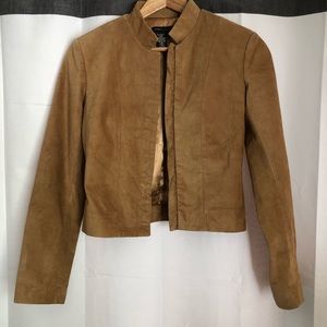 100% Tan Leather Clasp Jacket BCBGMaxAzria Size 0